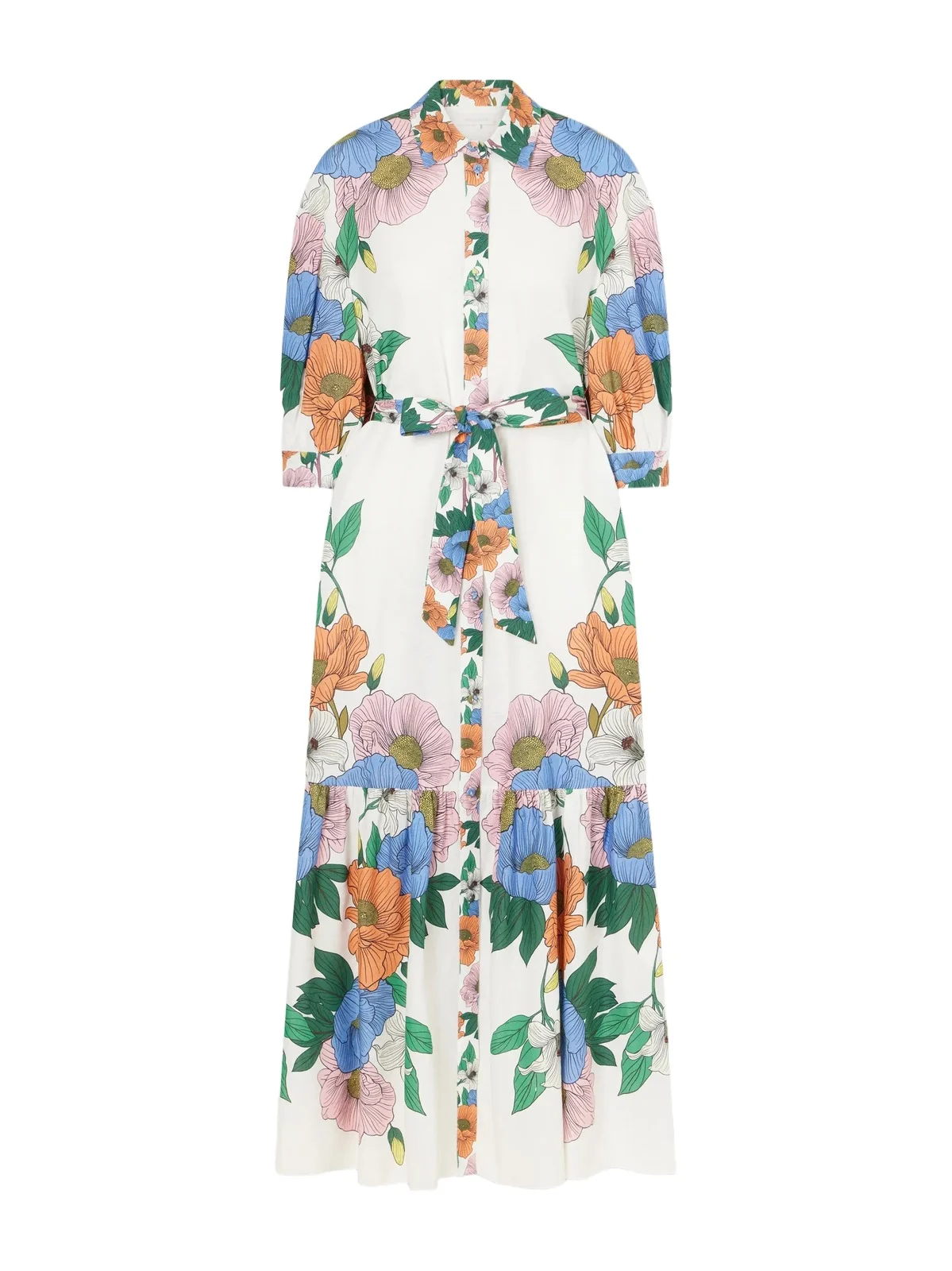 Bianca Linen-blend Floral Midi Dress Bianca Linen-blend Floral Midi Dress