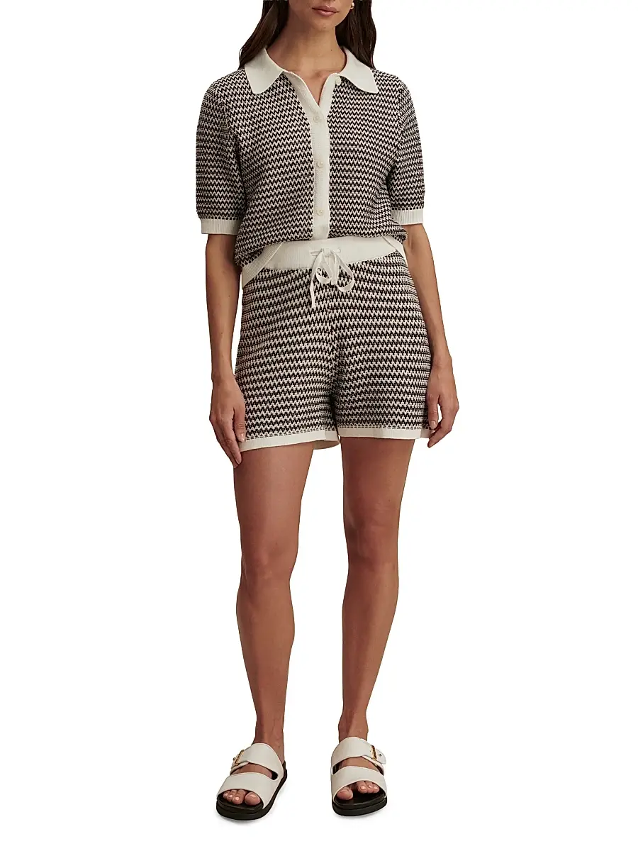 Varley Women's Villiers Zigzag Cotton Shorts - Snow White Black | Thumbnail 2 Varley Women's Villiers Zigzag Cotton Shorts - Snow White Black | Thumbnail 2