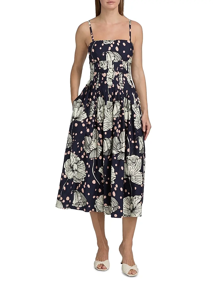 Cara Cara Women's Sea Island Dotted Floral Cotton Midi-Dress | Thumbnail 2