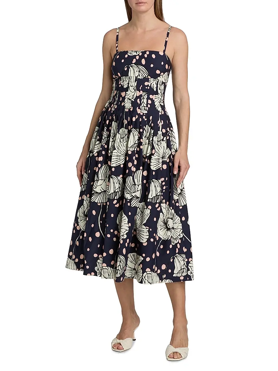 Cara Cara Women's Sea Island Dotted Floral Cotton Midi-Dress | Thumbnail 3