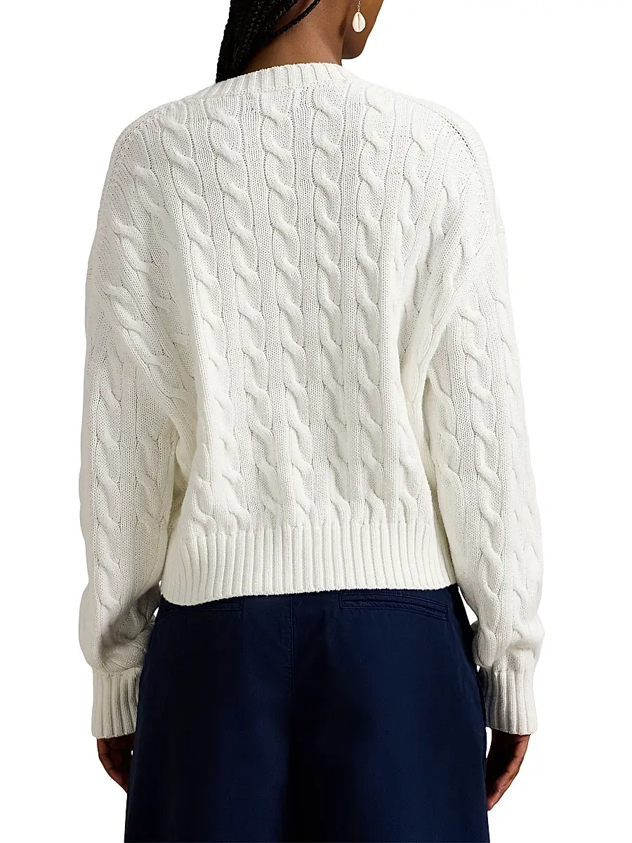 Polo Ralph Lauren Women's Logo Cable-Knit Cotton Sweater | Thumbnail 3 Polo Ralph Lauren Women's Logo Cable-Knit Cotton Sweater | Thumbnail 3