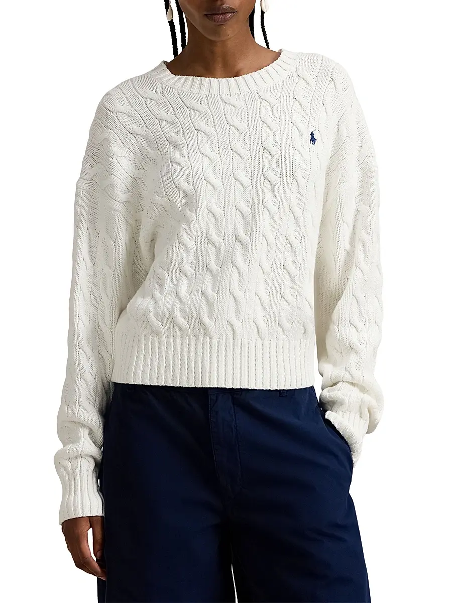 Polo Ralph Lauren Women's Logo Cable-Knit Cotton Sweater | Thumbnail 4 Polo Ralph Lauren Women's Logo Cable-Knit Cotton Sweater | Thumbnail 4
