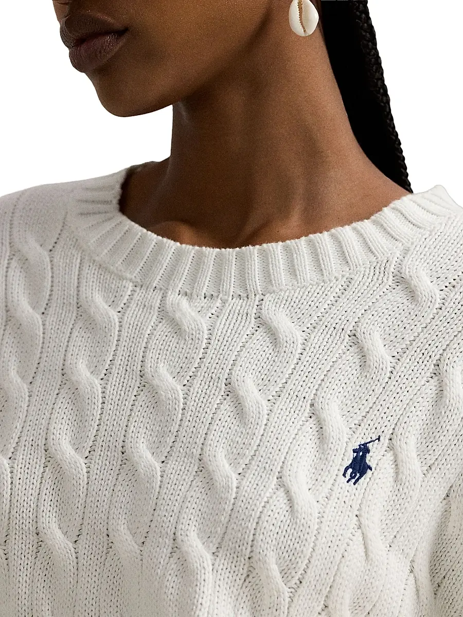 Polo Ralph Lauren Women's Logo Cable-Knit Cotton Sweater | Thumbnail 5 Polo Ralph Lauren Women's Logo Cable-Knit Cotton Sweater | Thumbnail 5