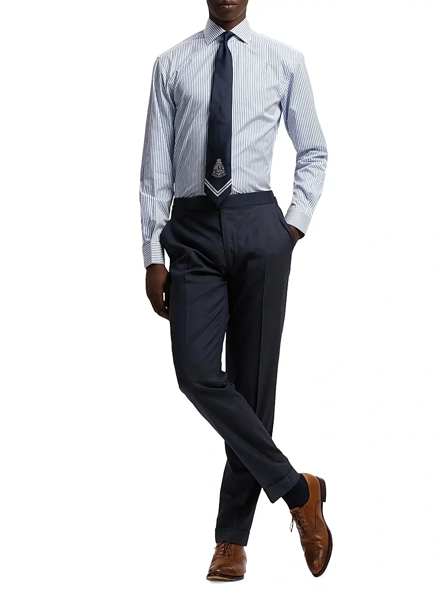 Ralph Lauren Purple Label Men's Striped-Cotton Dress Shirt - White Blue | Thumbnail 2