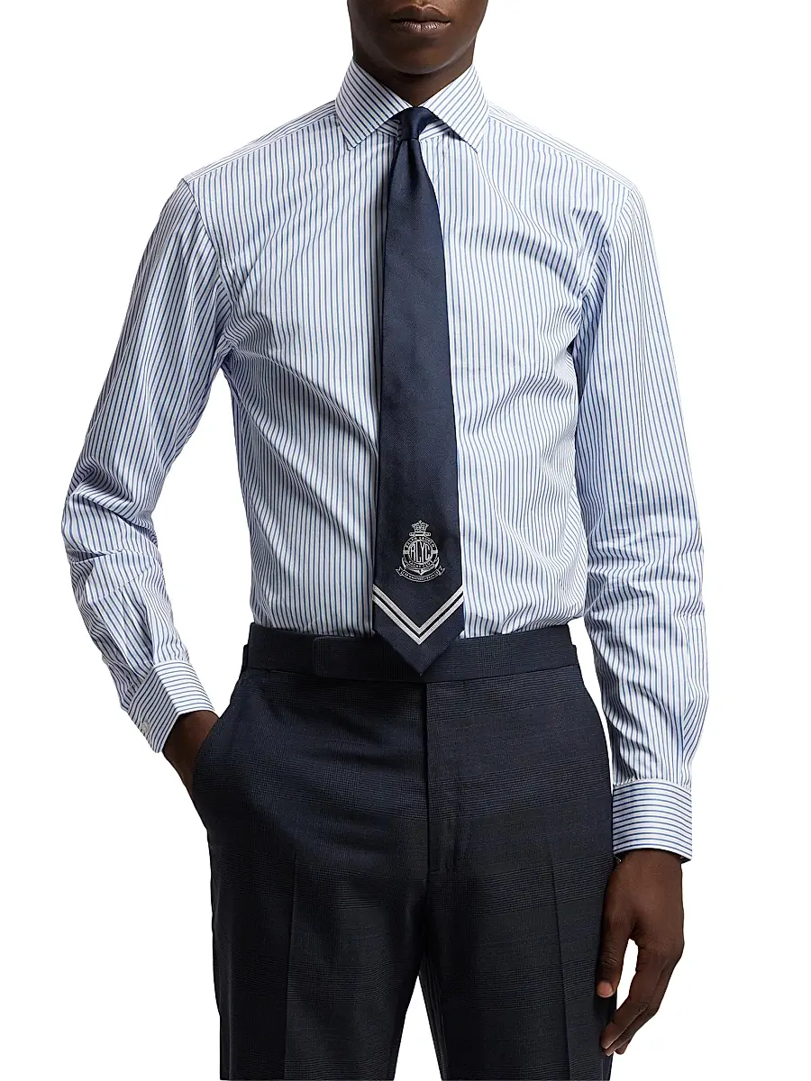 Ralph Lauren Purple Label Men's Striped-Cotton Dress Shirt - White Blue | Thumbnail 3