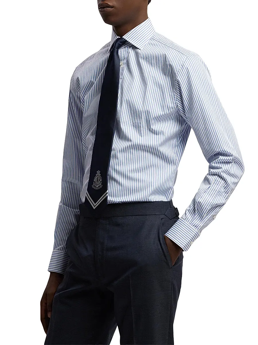 Ralph Lauren Purple Label Men's Striped-Cotton Dress Shirt - White Blue | Thumbnail 4