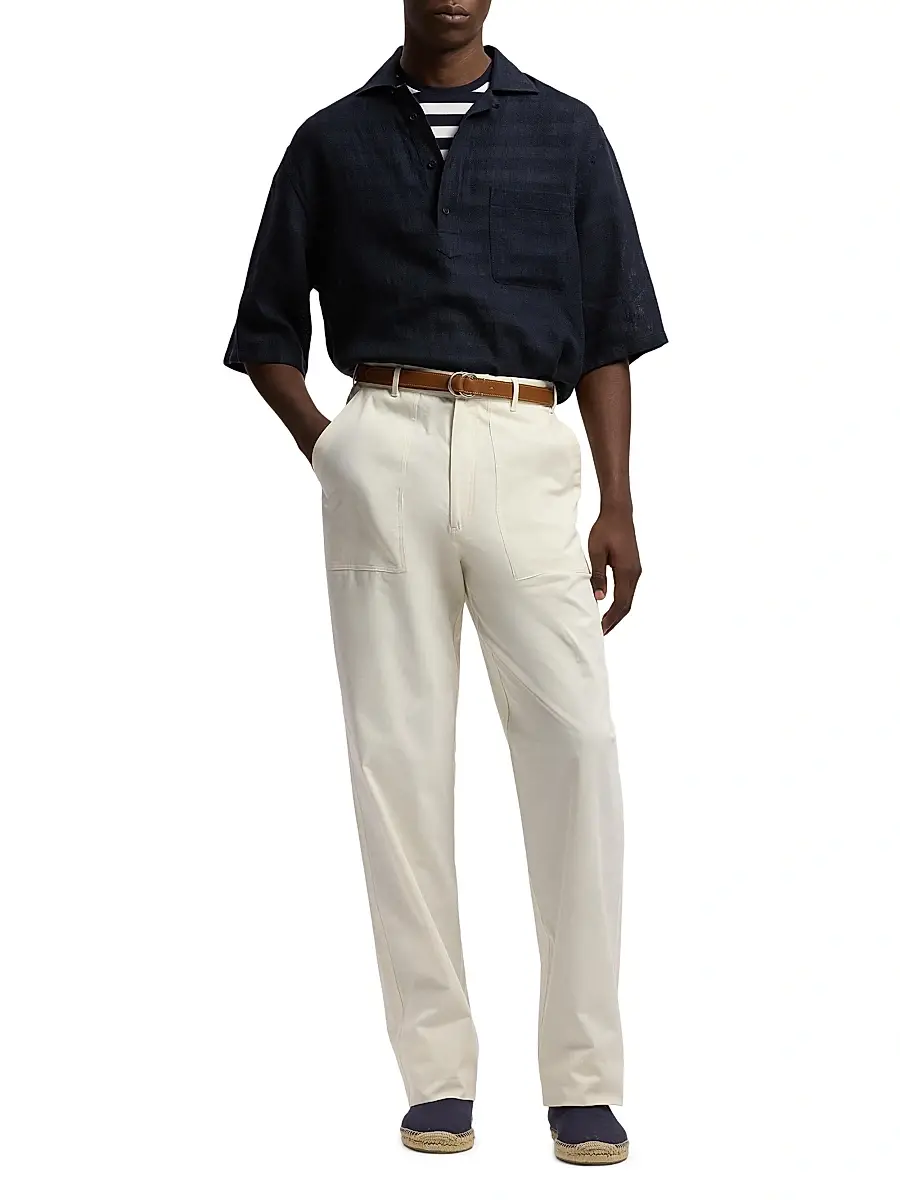 Ralph Lauren Purple Label Men's Basket-Weave Linen-Blend Short-Sleeve Sport Shirt | Thumbnail 2 Ralph Lauren Purple Label Men's Basket-Weave Linen-Blend Short-Sleeve Sport Shirt | Thumbnail 2