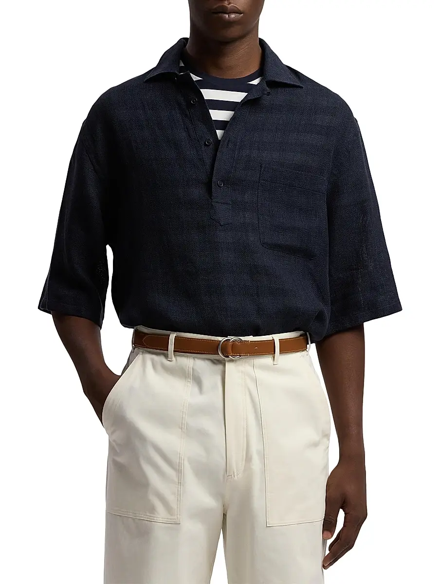 Ralph Lauren Purple Label Men's Basket-Weave Linen-Blend Short-Sleeve Sport Shirt | Thumbnail 3 Ralph Lauren Purple Label Men's Basket-Weave Linen-Blend Short-Sleeve Sport Shirt | Thumbnail 3