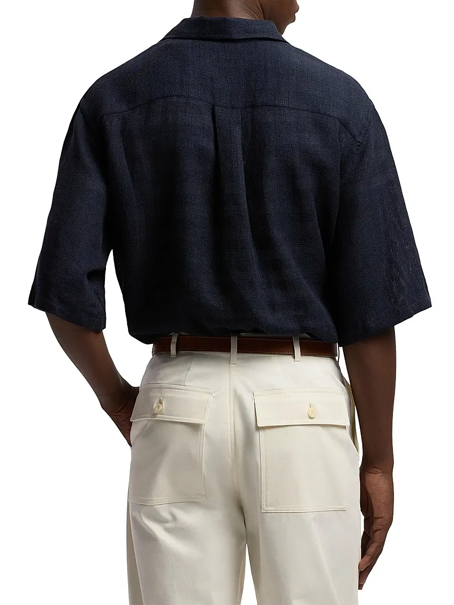 Ralph Lauren Purple Label Men's Basket-Weave Linen-Blend Short-Sleeve Sport Shirt | Thumbnail 5 Ralph Lauren Purple Label Men's Basket-Weave Linen-Blend Short-Sleeve Sport Shirt | Thumbnail 5