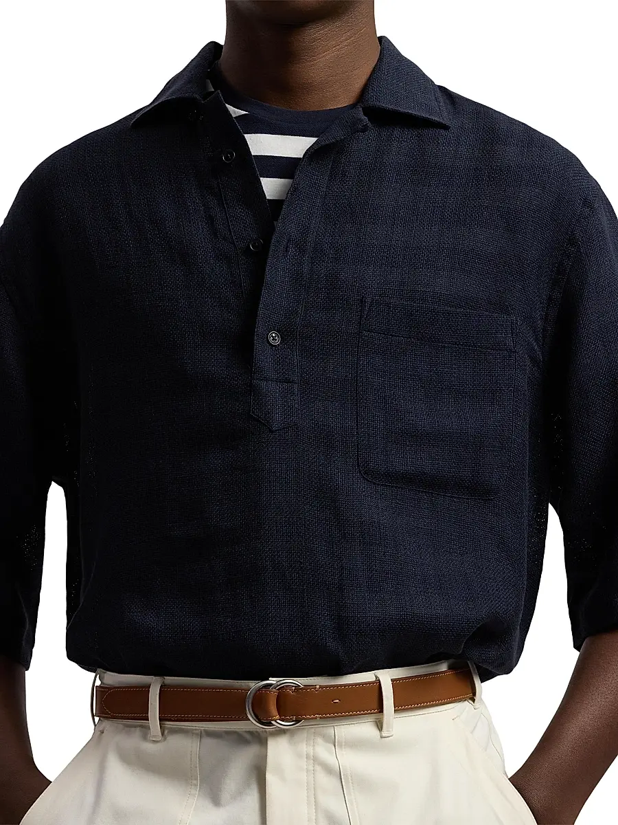 Ralph Lauren Purple Label Men's Basket-Weave Linen-Blend Short-Sleeve Sport Shirt | Thumbnail 6 Ralph Lauren Purple Label Men's Basket-Weave Linen-Blend Short-Sleeve Sport Shirt | Thumbnail 6