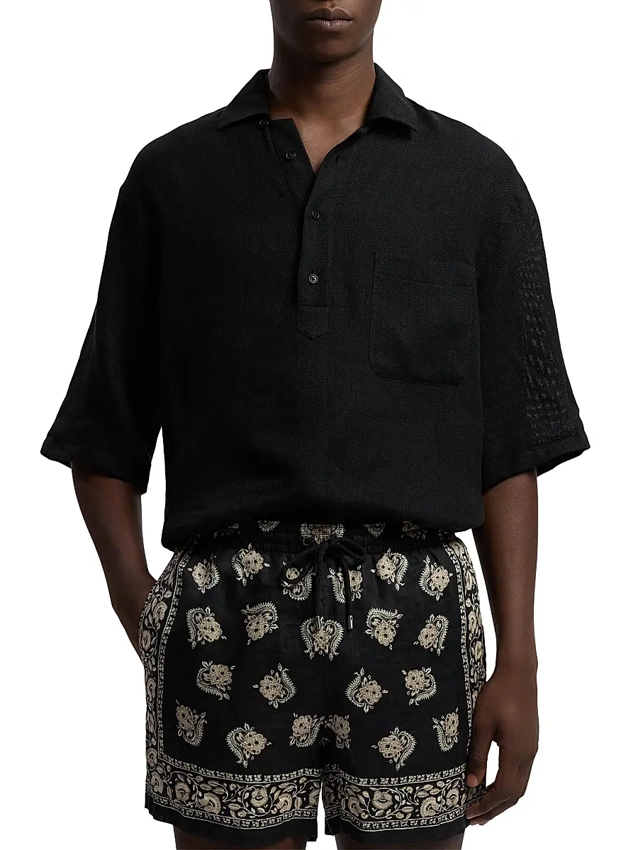 Ralph Lauren Purple Label Men's Basketweave Silk-Linen-Cotton Sport Shirt - Polo Black | Thumbnail 3 Ralph Lauren Purple Label Men's Basketweave Silk-Linen-Cotton Sport Shirt - Polo Black | Thumbnail 3