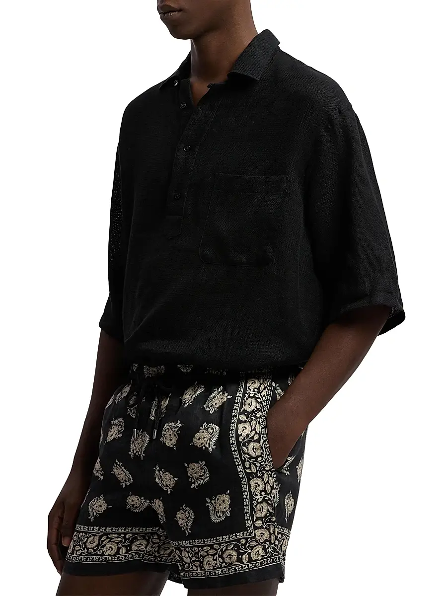 Ralph Lauren Purple Label Men's Basketweave Silk-Linen-Cotton Sport Shirt - Polo Black | Thumbnail 4 Ralph Lauren Purple Label Men's Basketweave Silk-Linen-Cotton Sport Shirt - Polo Black | Thumbnail 4
