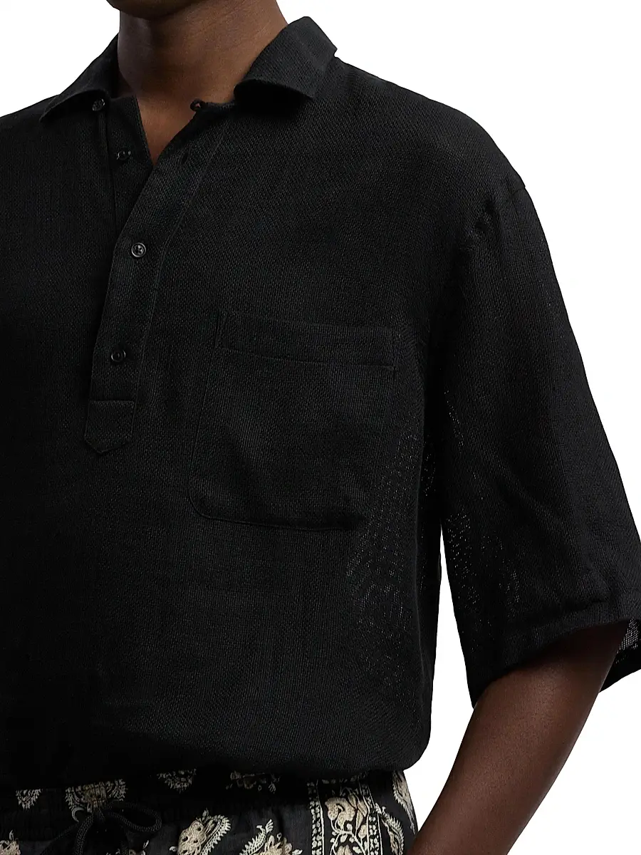 Ralph Lauren Purple Label Men's Basketweave Silk-Linen-Cotton Sport Shirt - Polo Black | Thumbnail 6 Ralph Lauren Purple Label Men's Basketweave Silk-Linen-Cotton Sport Shirt - Polo Black | Thumbnail 6