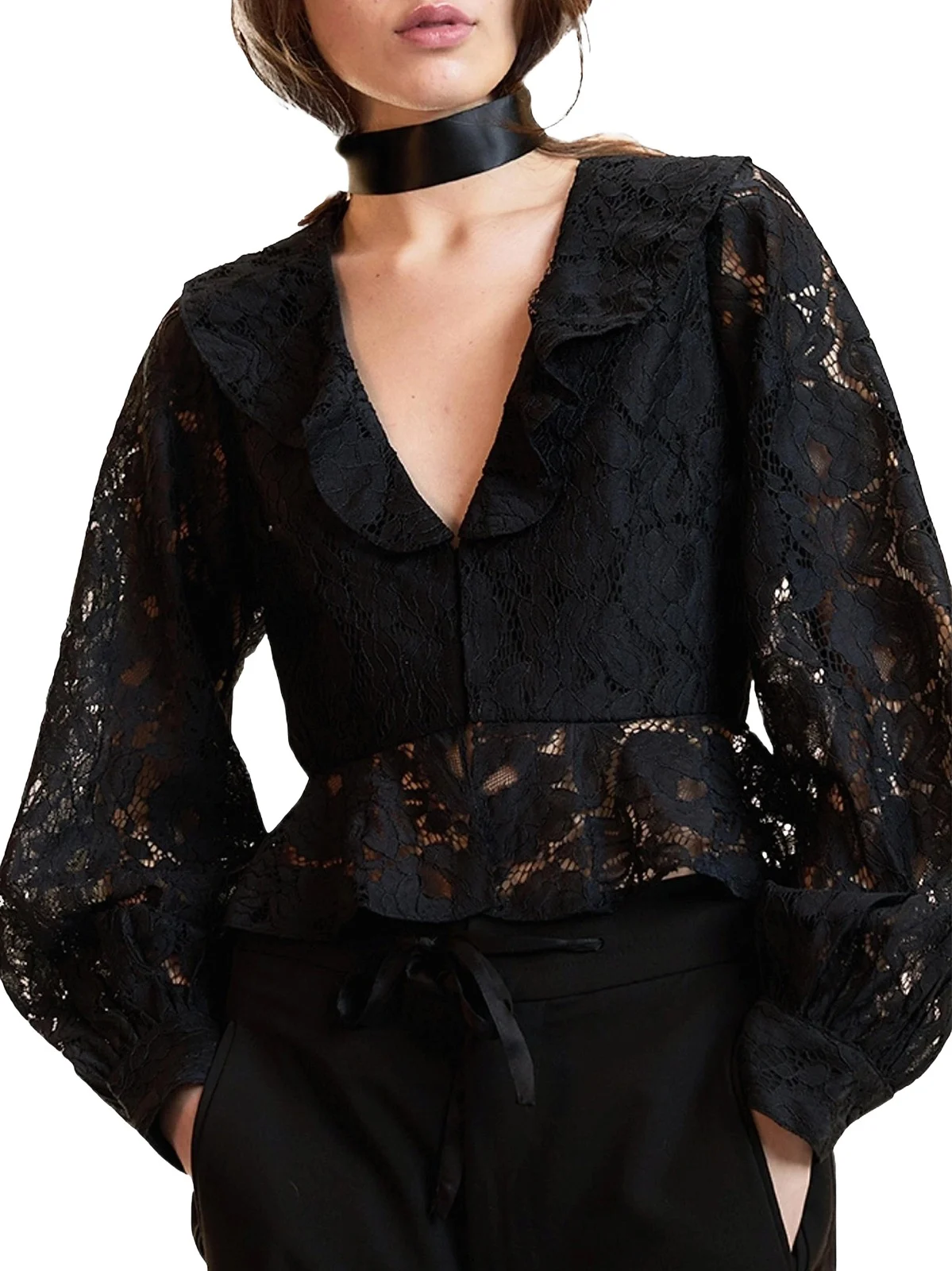 Women's Lace V-Neck Peplum Blouse Women's Lace V-Neck Peplum Blouse