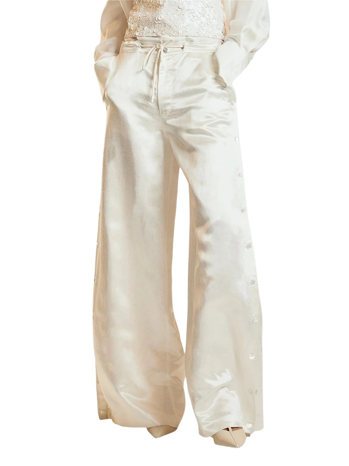 Women's Breakaway Snap-Side Silk-Blend Wide-Leg Pants Women's Breakaway Snap-Side Silk-Blend Wide-Leg Pants