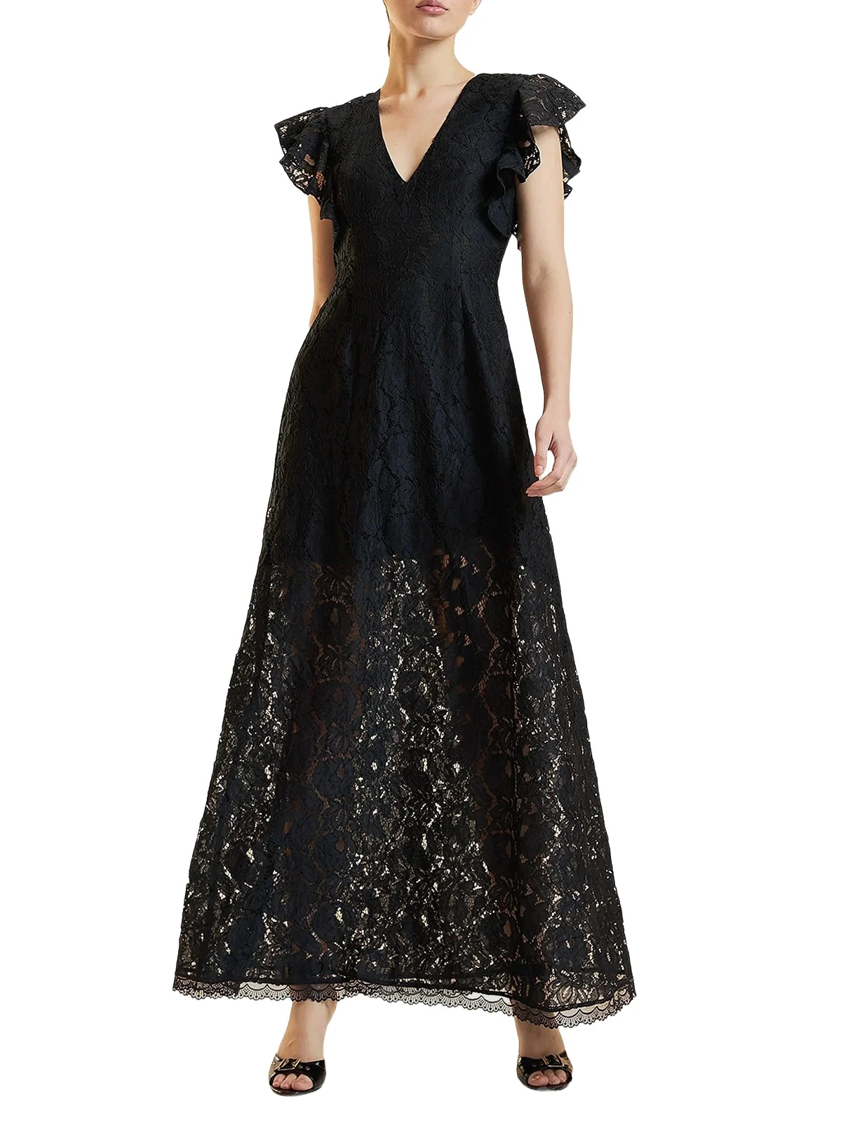 Women's Lace Flutter Sleeve Maxi Dress