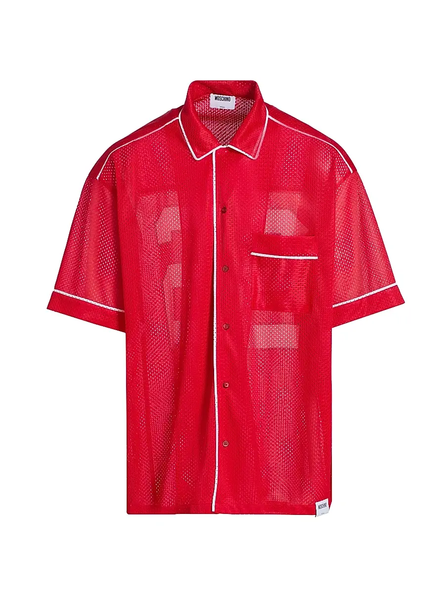 MOSCHINO Men's Mesh Camp Shirt - Red - Size Medium | Image 1 MOSCHINO Men's Mesh Camp Shirt - Red - Size Medium | Image 1