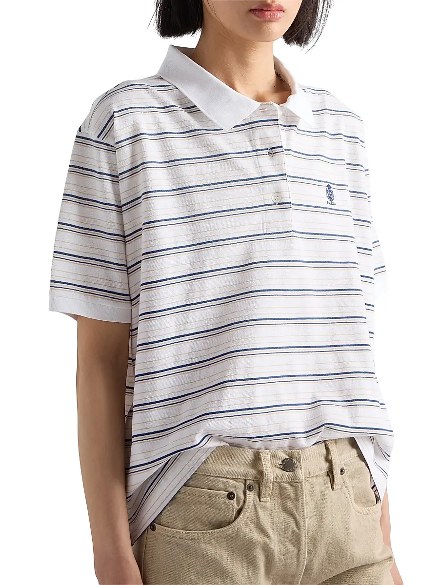 Prada Women's Striped Piqué Polo Shirt - White | Thumbnail 3 Prada Women's Striped Piqué Polo Shirt - White | Thumbnail 3