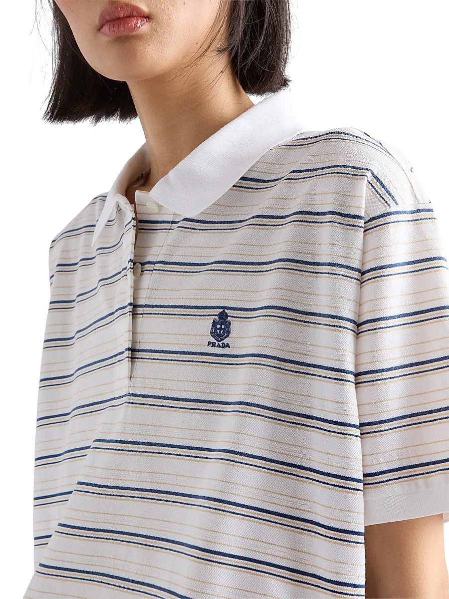 Prada Women's Striped Piqué Polo Shirt - White | Thumbnail 5 Prada Women's Striped Piqué Polo Shirt - White | Thumbnail 5