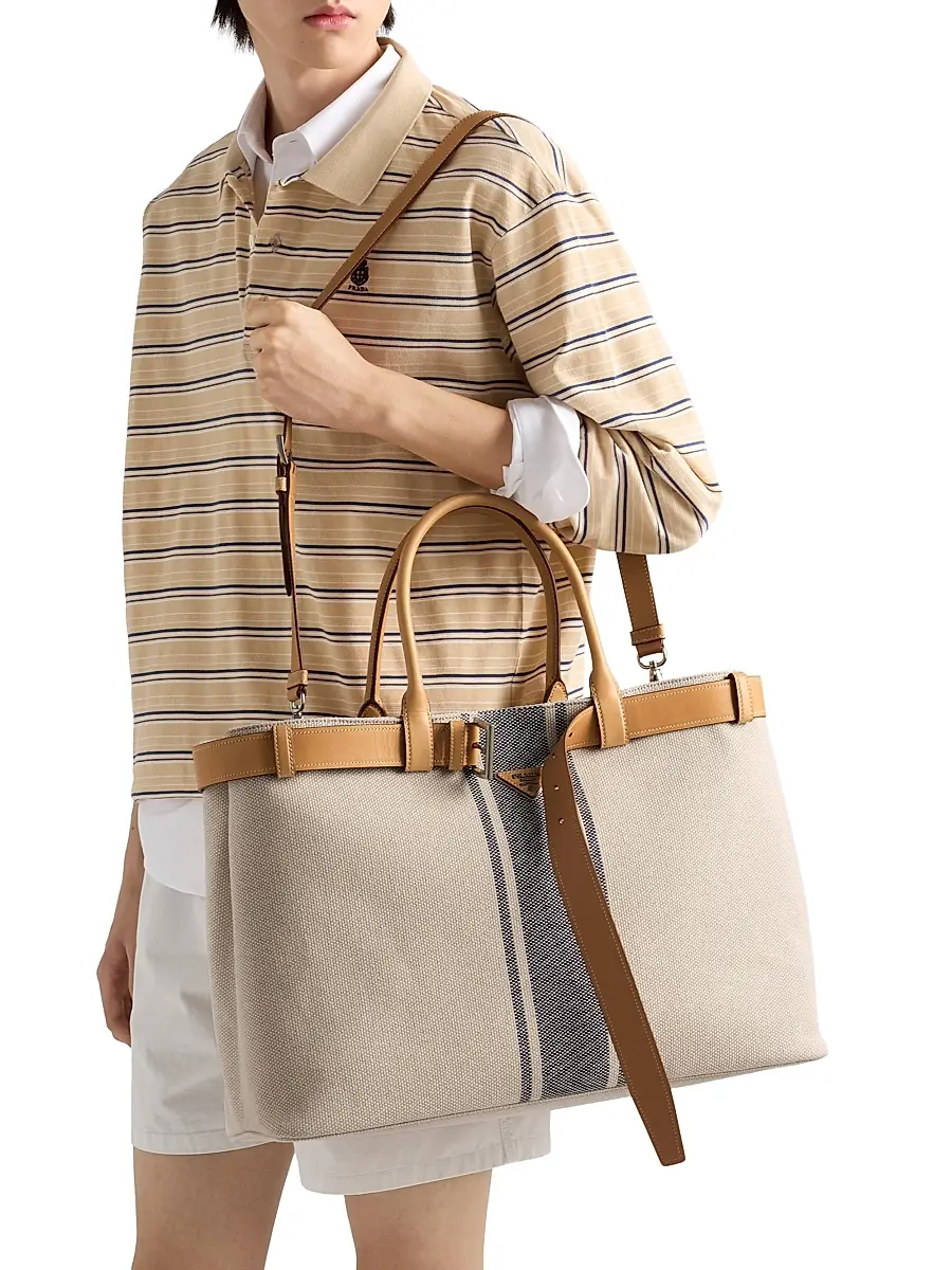 Prada Men's Buckle Canvas and Leather Tote Bag | Thumbnail 3 Prada Men's Buckle Canvas and Leather Tote Bag | Thumbnail 3
