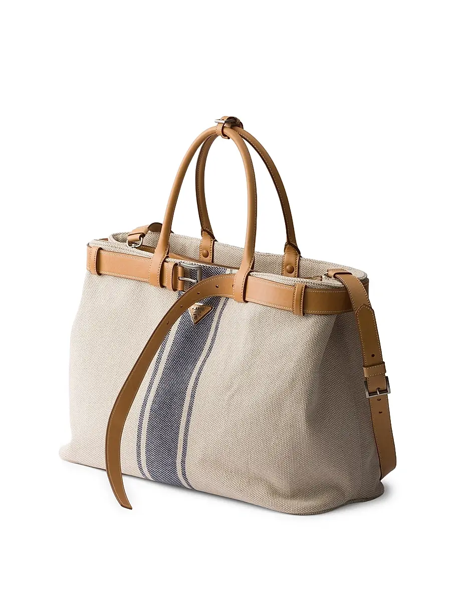 Prada Men's Buckle Canvas and Leather Tote Bag | Thumbnail 4 Prada Men's Buckle Canvas and Leather Tote Bag | Thumbnail 4