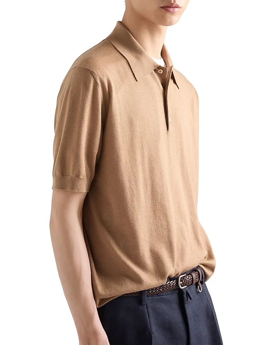 Prada Men's Cashmere and Silk Polo Shirt | Thumbnail 3 Prada Men's Cashmere and Silk Polo Shirt | Thumbnail 3
