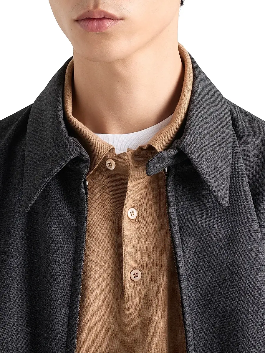 Prada Men's Cashmere and Silk Polo Shirt | Thumbnail 5 Prada Men's Cashmere and Silk Polo Shirt | Thumbnail 5