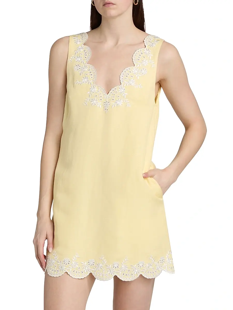 Simkhai Women's Edena Embroidered Linen Minidress | Thumbnail 3 Simkhai Women's Edena Embroidered Linen Minidress | Thumbnail 3