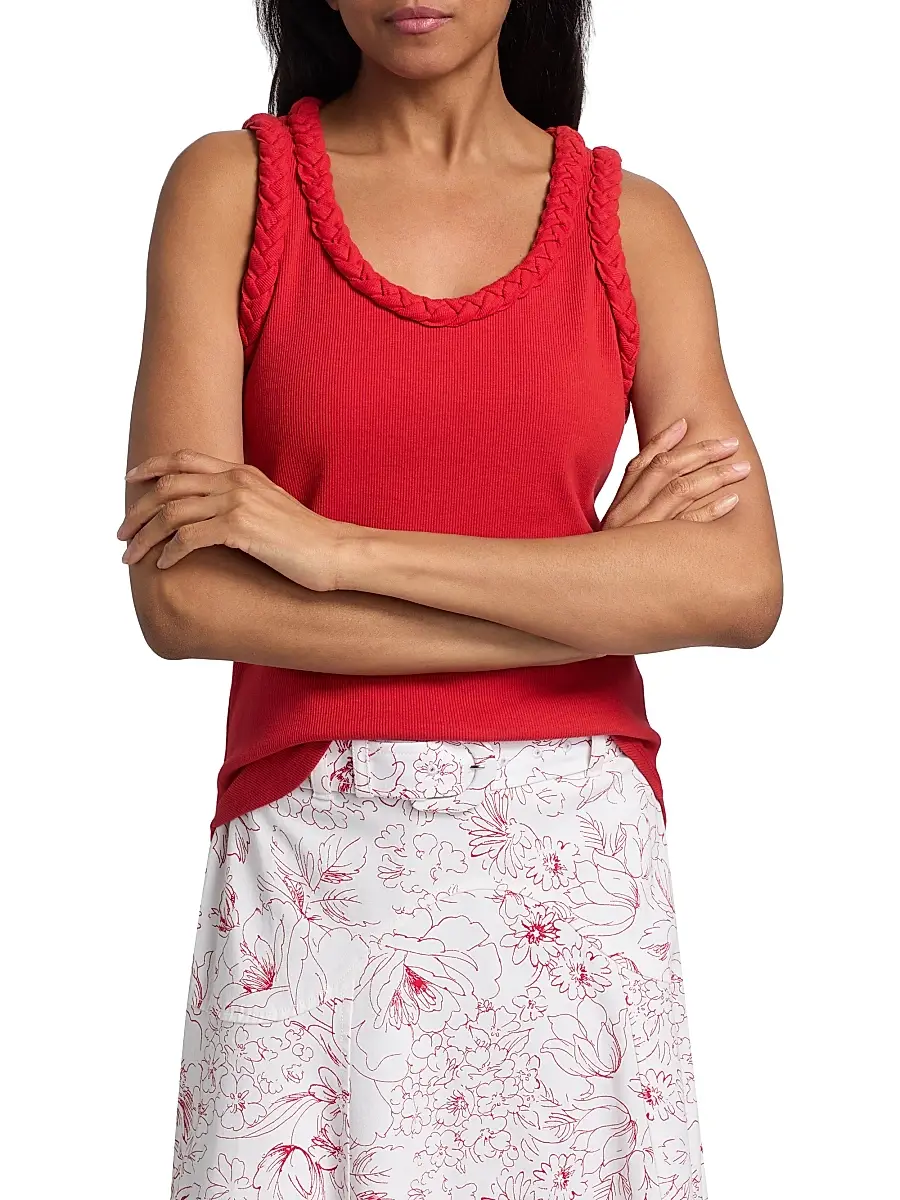 Cinq à Sept Women's Braided Stretch-Cotton Tank | Thumbnail 3 Cinq à Sept Women's Braided Stretch-Cotton Tank | Thumbnail 3