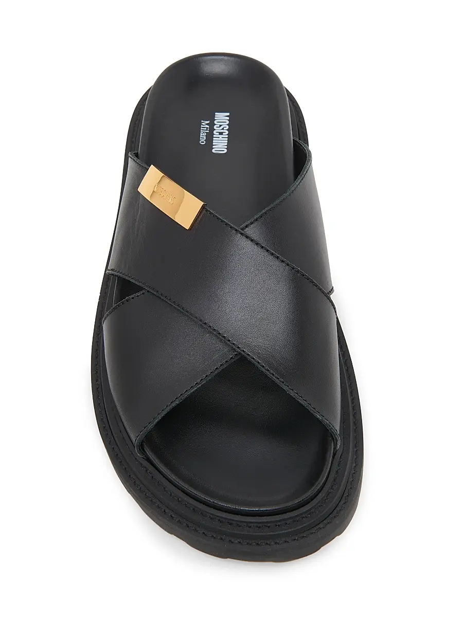 MOSCHINO Men's Logo Leather Crisscross Sandals | Thumbnail 4 MOSCHINO Men's Logo Leather Crisscross Sandals | Thumbnail 4