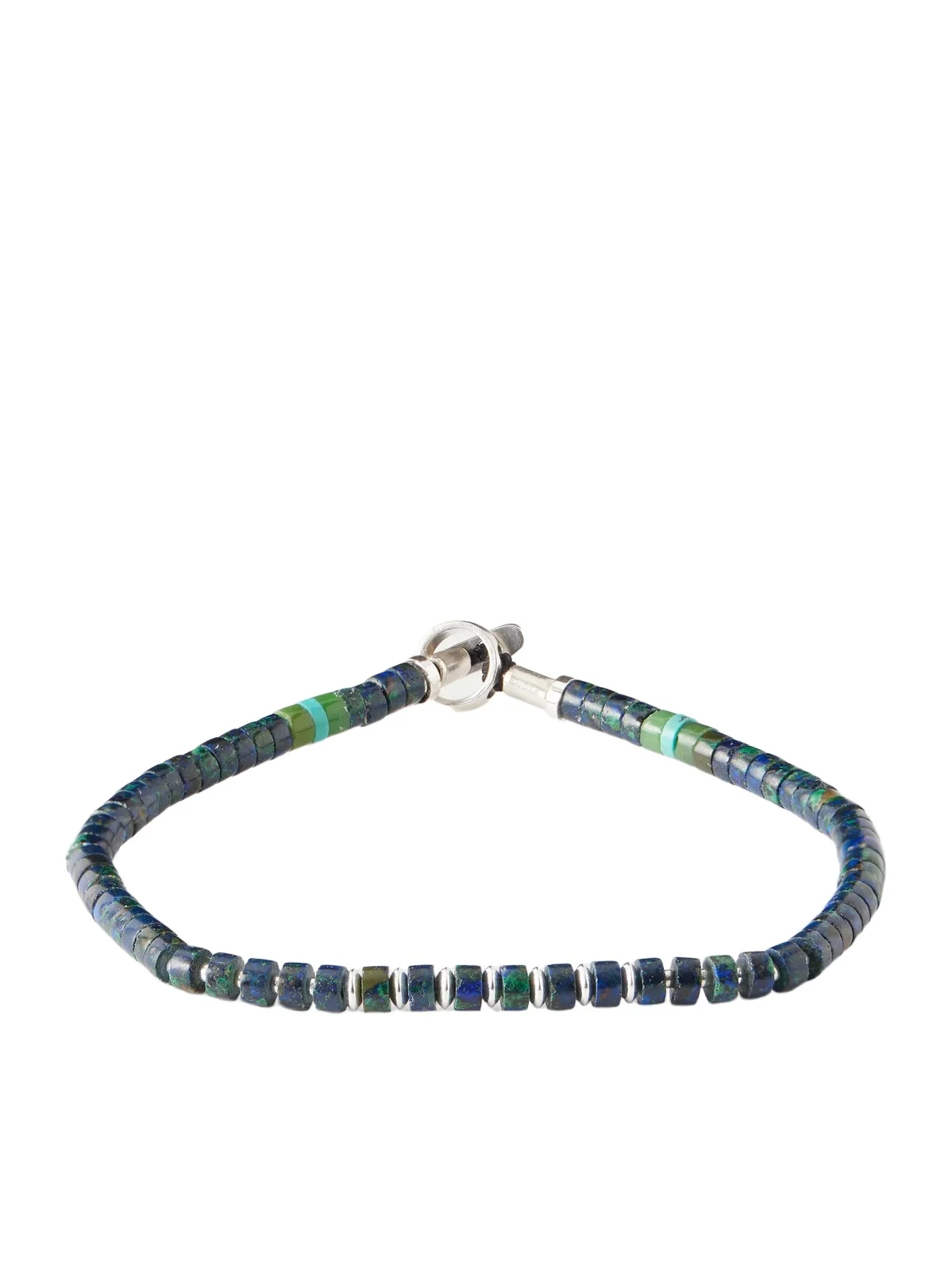 Heishi Sterling Silver and Azurite Beaded Bracelet - Men Heishi Sterling Silver and Azurite Beaded Bracelet - Men