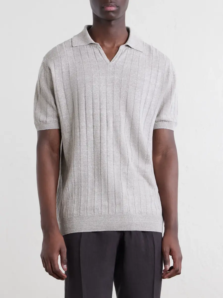 Boglioli Open-Collar Ribbed Linen and Cotton-Blend Polo Shirt - Men | Thumbnail 3 Boglioli Open-Collar Ribbed Linen and Cotton-Blend Polo Shirt - Men | Thumbnail 3
