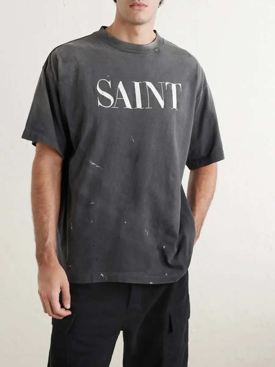 SAINT Mxxxxxx Logo-Print Paint-Splattered Cotton-Jersey T-Shirt - Men | Thumbnail 3