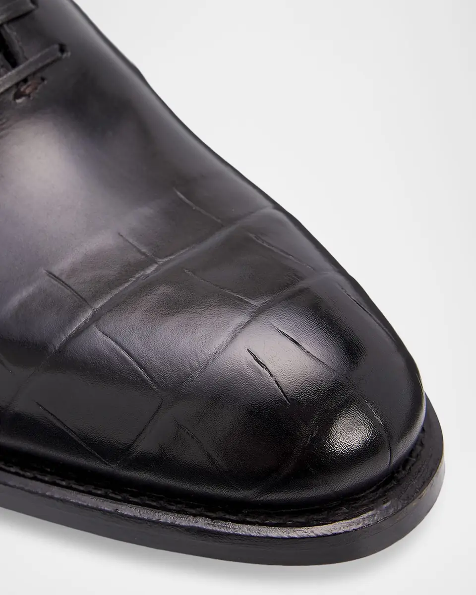 Ferragamo Men's Angiolo Croc-Embossed Leather Oxfords | Thumbnail 3 Ferragamo Men's Angiolo Croc-Embossed Leather Oxfords | Thumbnail 3