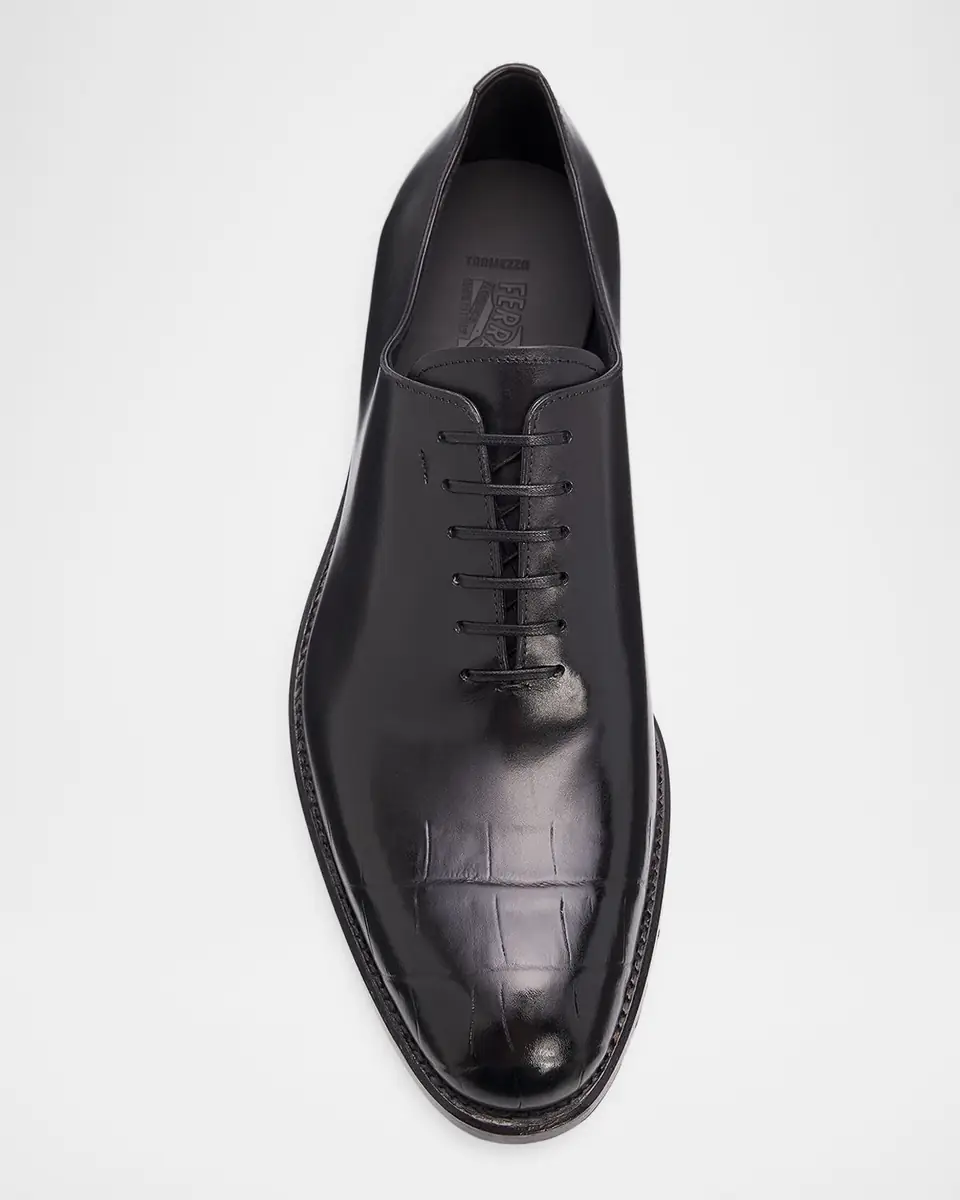 Ferragamo Men's Angiolo Croc-Embossed Leather Oxfords | Thumbnail 4 Ferragamo Men's Angiolo Croc-Embossed Leather Oxfords | Thumbnail 4