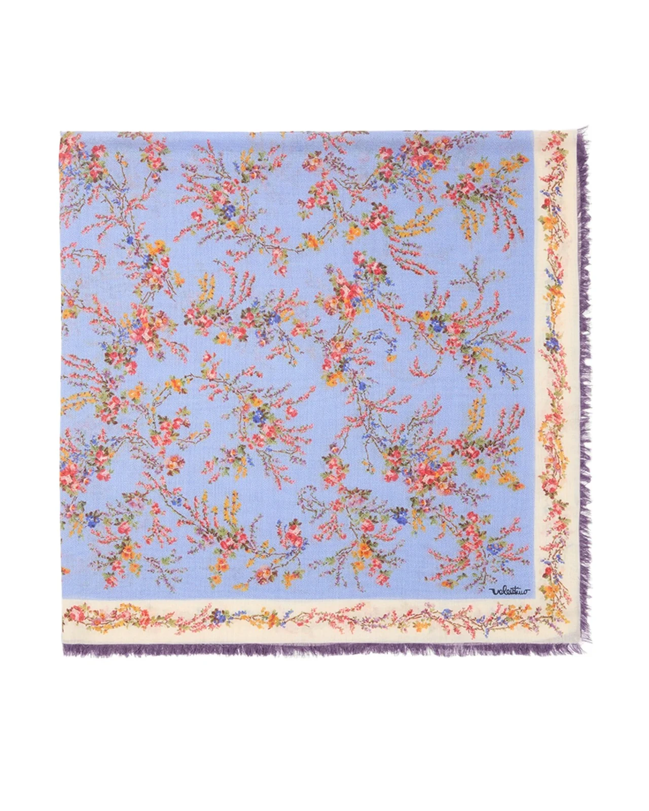 Floral-Print Fringed Cashmere-Silk Shawl
