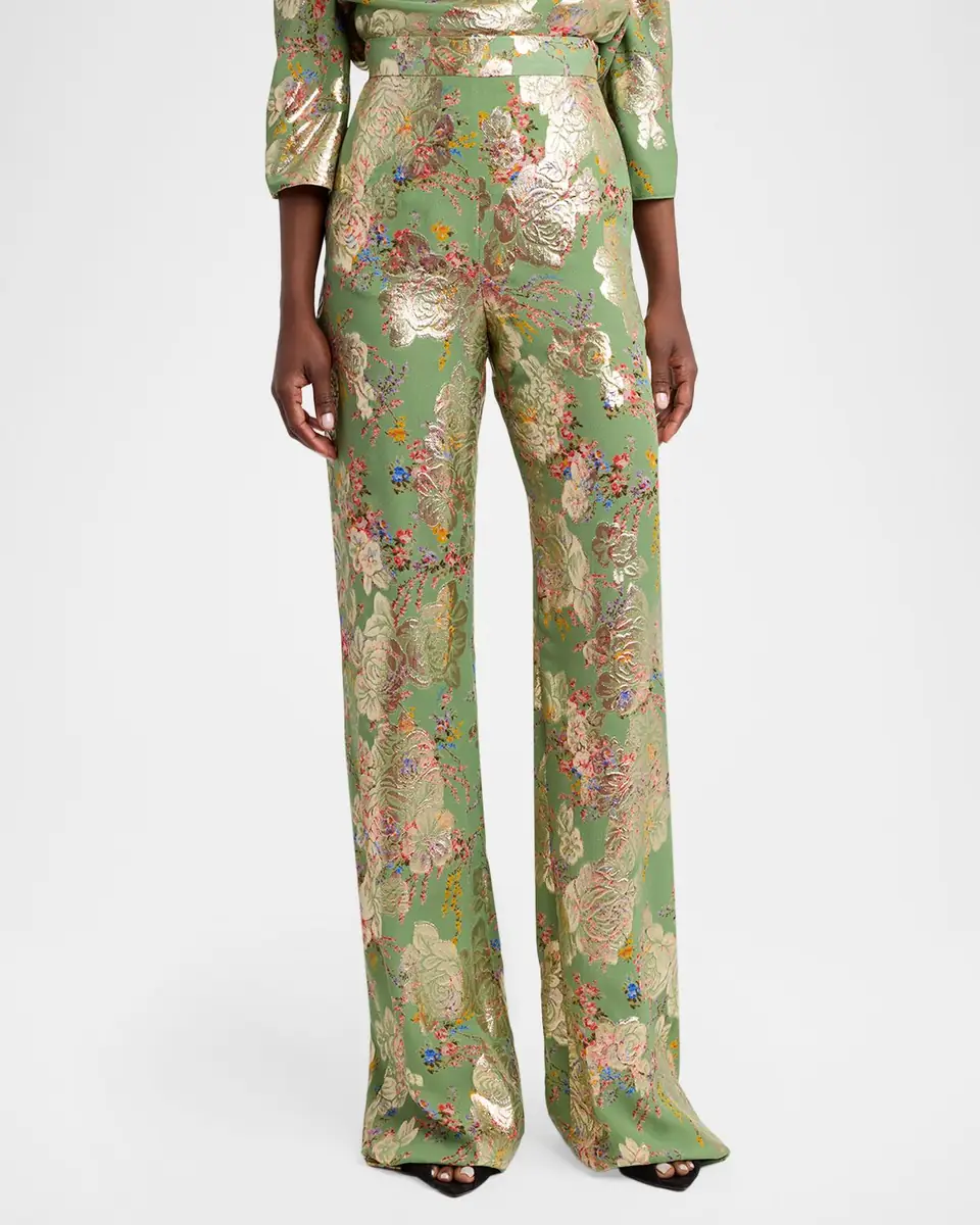Valentino Garavani Metallic Floral Jacquard Straight-Leg Pants | Thumbnail 3 Valentino Garavani Metallic Floral Jacquard Straight-Leg Pants | Thumbnail 3