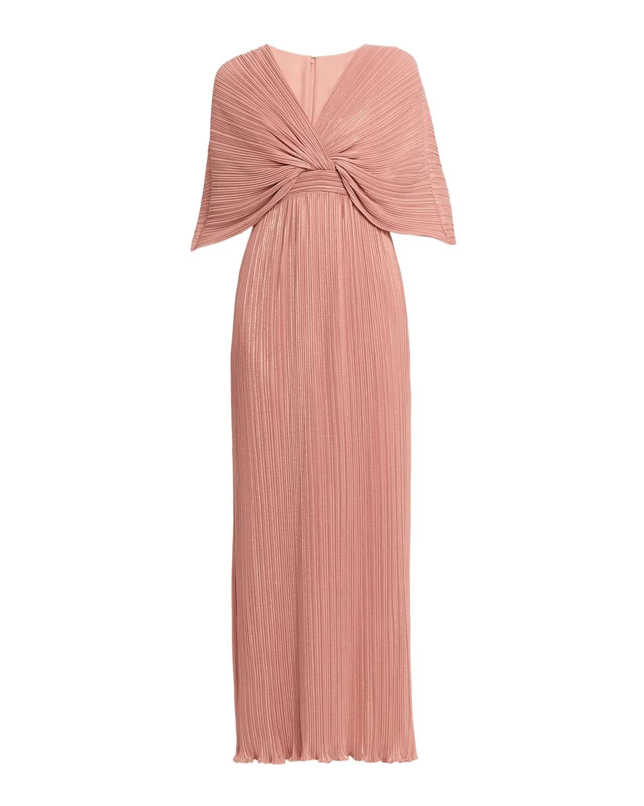 Pleated Metallic Chiffon Column Gown