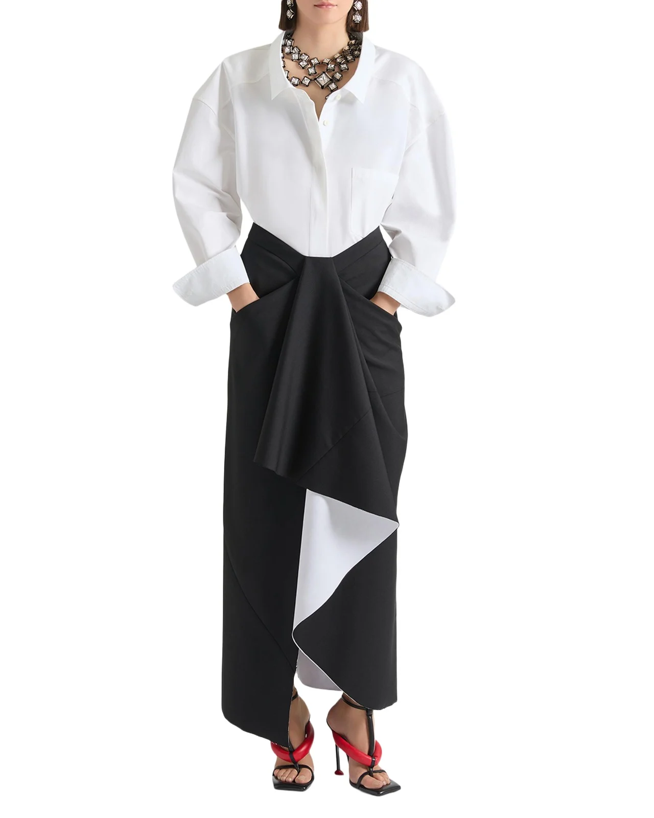 Wide-Collar Cotton Poplin Oversized Shirt
