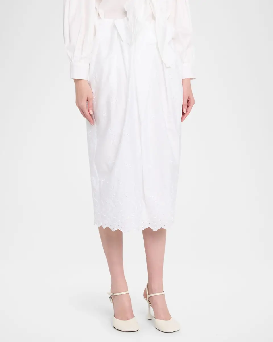 Simone Rocha Pleated Waist Eyelet Embroidered Midi Pencil Skirt | Thumbnail 3 Simone Rocha Pleated Waist Eyelet Embroidered Midi Pencil Skirt | Thumbnail 3