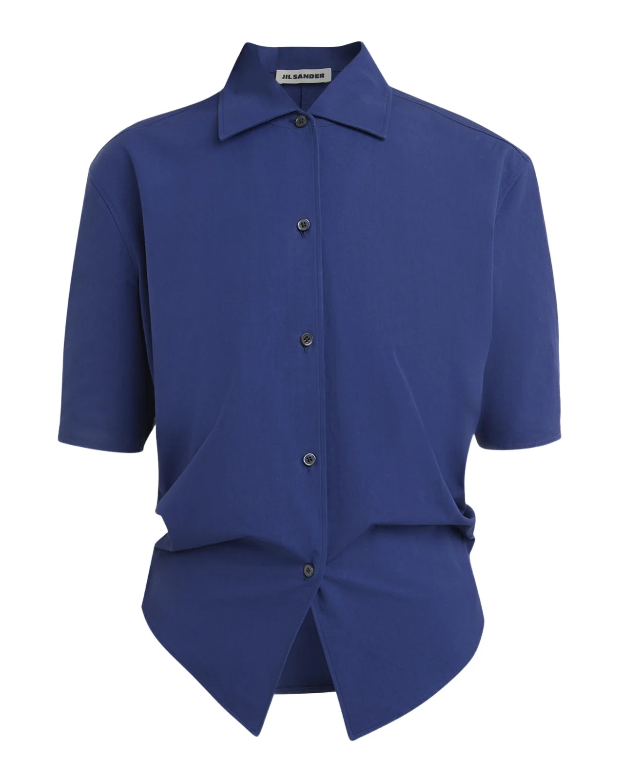 Gathered Short-Sleeve Button-Down Shirt