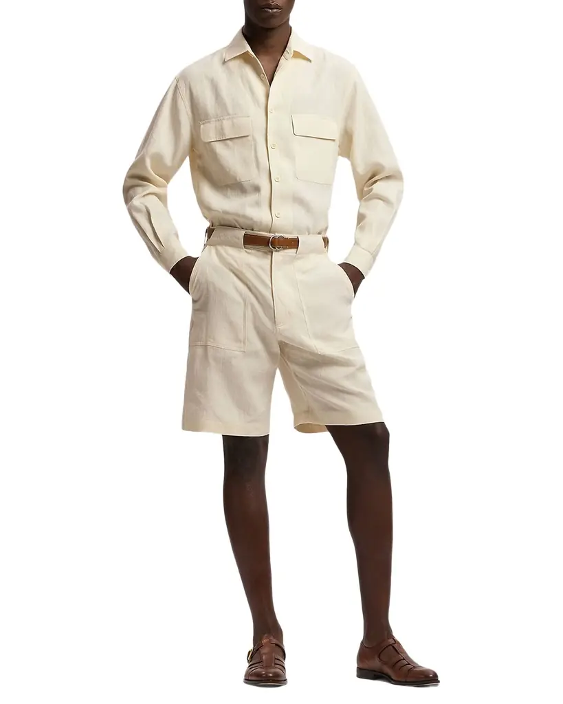 Ralph Lauren Purple Label Men 's Linen Flat-Front Shorts | Image 1 Ralph Lauren Purple Label Men 's Linen Flat-Front Shorts | Image 1