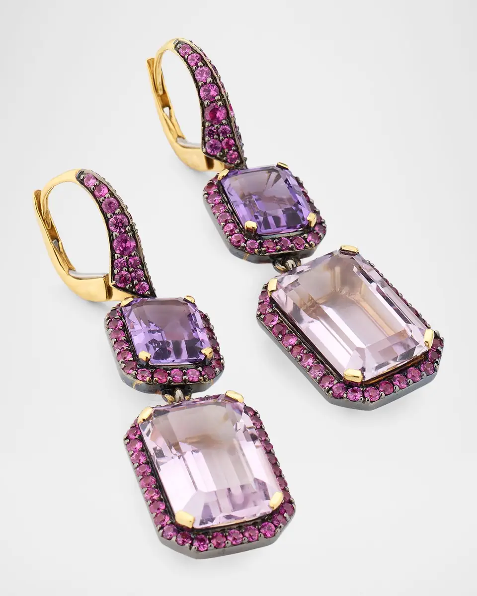 Goshwara 18K Rainforest Amethyst and Pink Sapphire Emerald-Cut Earrings | Thumbnail 3 Goshwara 18K Rainforest Amethyst and Pink Sapphire Emerald-Cut Earrings | Thumbnail 3