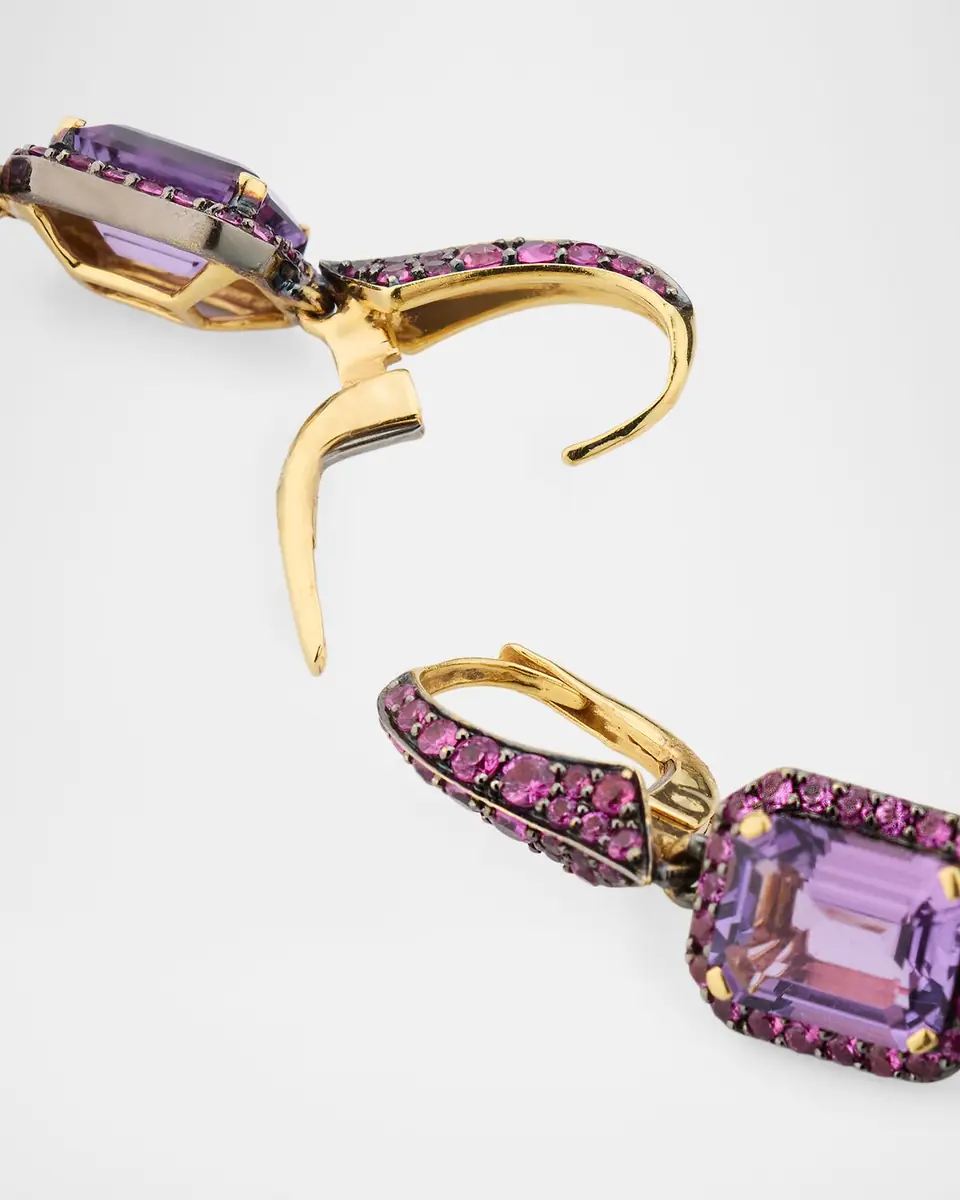 Goshwara 18K Rainforest Amethyst and Pink Sapphire Emerald-Cut Earrings | Thumbnail 4 Goshwara 18K Rainforest Amethyst and Pink Sapphire Emerald-Cut Earrings | Thumbnail 4