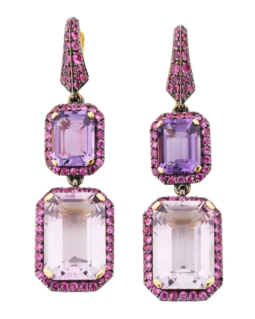 18K Rainforest Amethyst and Pink Sapphire Emerald-Cut Earrings 18K Rainforest Amethyst and Pink Sapphire Emerald-Cut Earrings