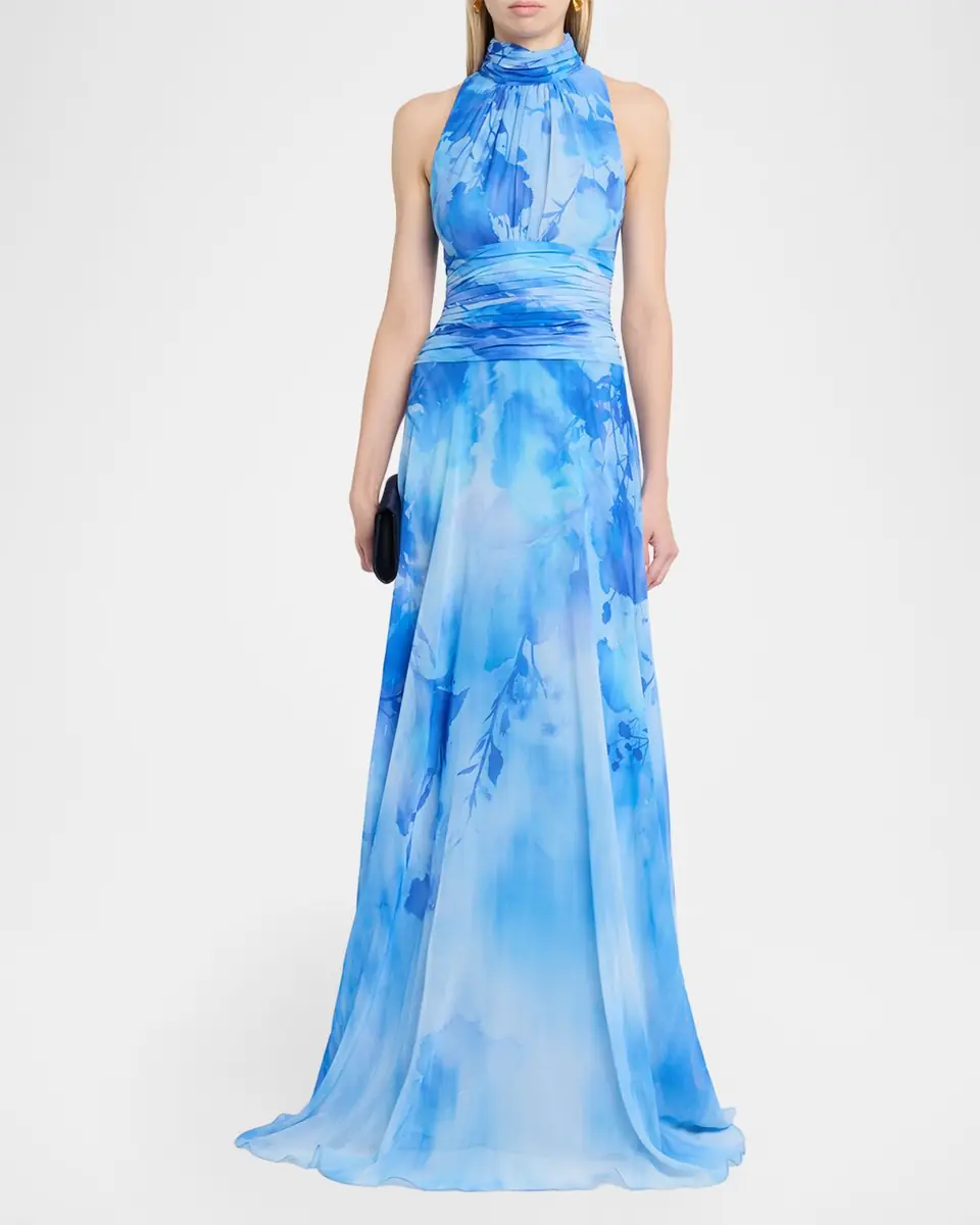 Rickie Freeman for Teri Jon Cloud-Print Chiffon Halter Gown | Thumbnail 2 Rickie Freeman for Teri Jon Cloud-Print Chiffon Halter Gown | Thumbnail 2