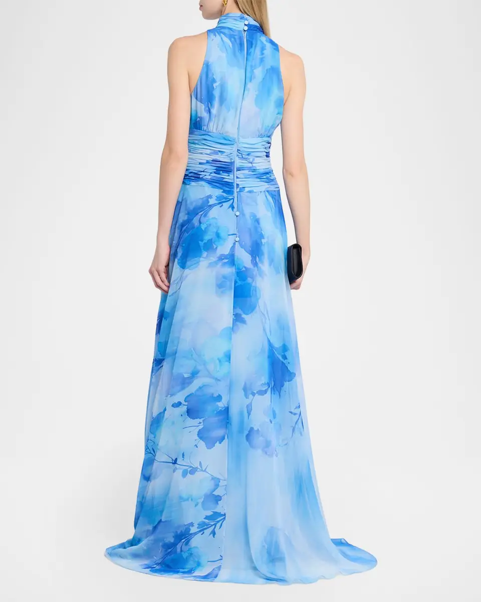 Rickie Freeman for Teri Jon Cloud-Print Chiffon Halter Gown | Thumbnail 3 Rickie Freeman for Teri Jon Cloud-Print Chiffon Halter Gown | Thumbnail 3