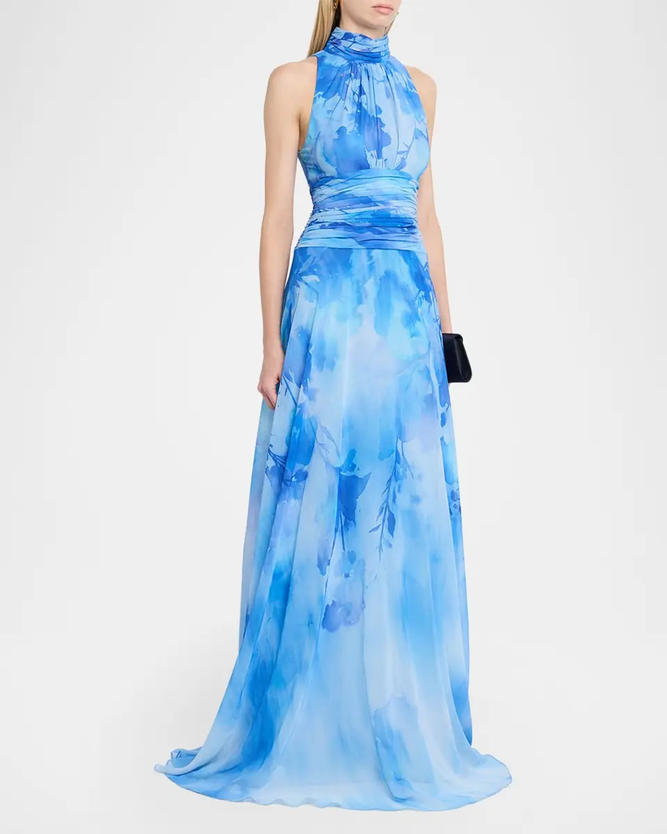 Rickie Freeman for Teri Jon Cloud-Print Chiffon Halter Gown | Thumbnail 4 Rickie Freeman for Teri Jon Cloud-Print Chiffon Halter Gown | Thumbnail 4