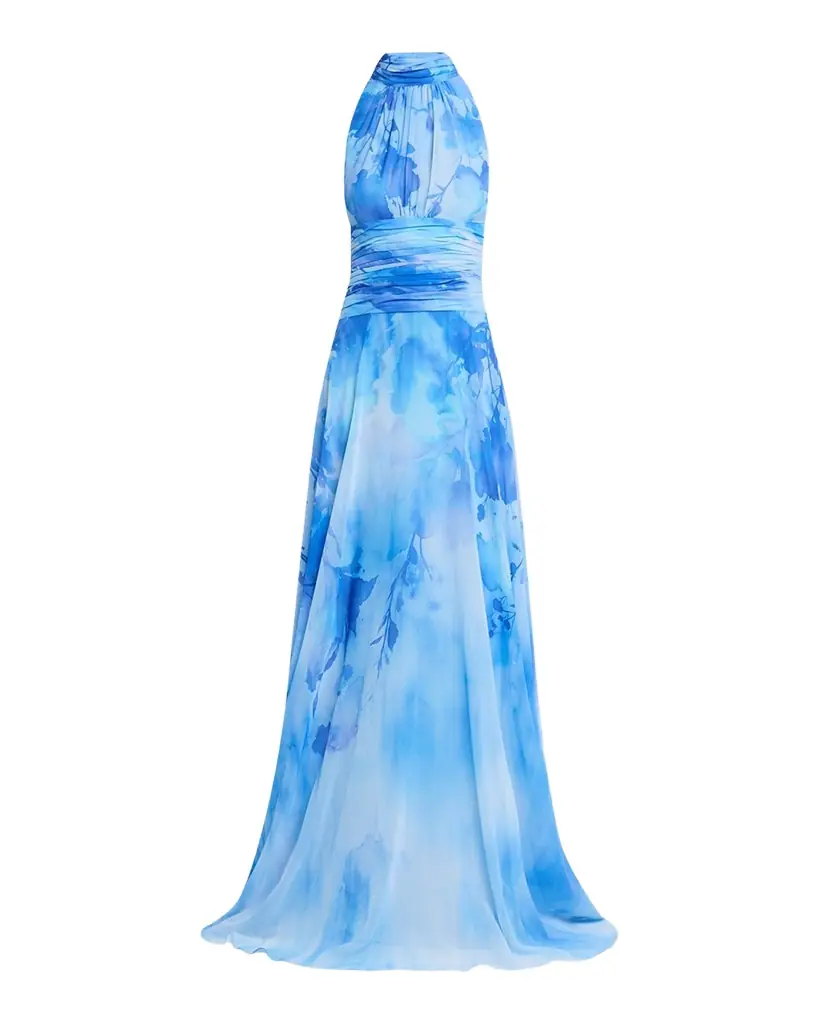 Cloud-Print Chiffon Halter Gown Cloud-Print Chiffon Halter Gown