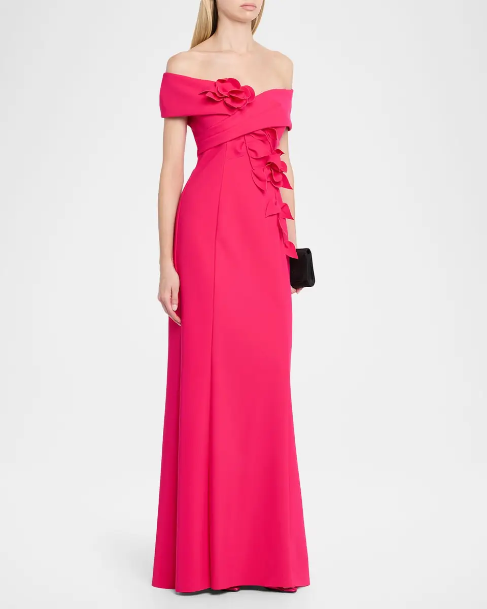 Rickie Freeman for Teri Jon Off-Shoulder Floral Applique Scuba Gown | Thumbnail 4 Rickie Freeman for Teri Jon Off-Shoulder Floral Applique Scuba Gown | Thumbnail 4